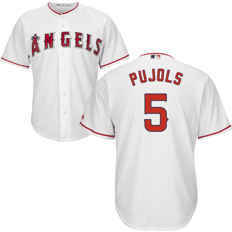 Mens Los Angeles Angels Albert Pujols #5 Home White Cool Base Jersey