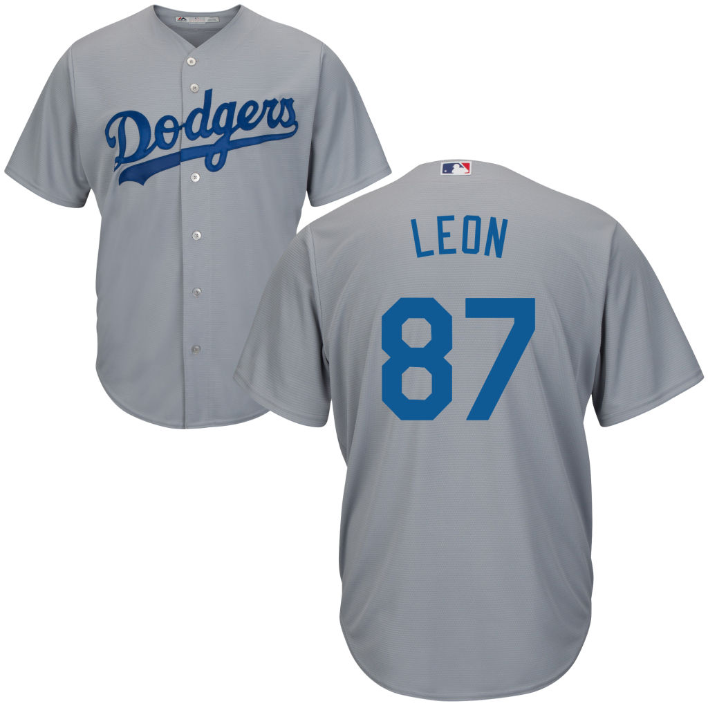 Mens Los Angeles Dodgers Jose De Leon #87 Road Gray Cool Base Jersey