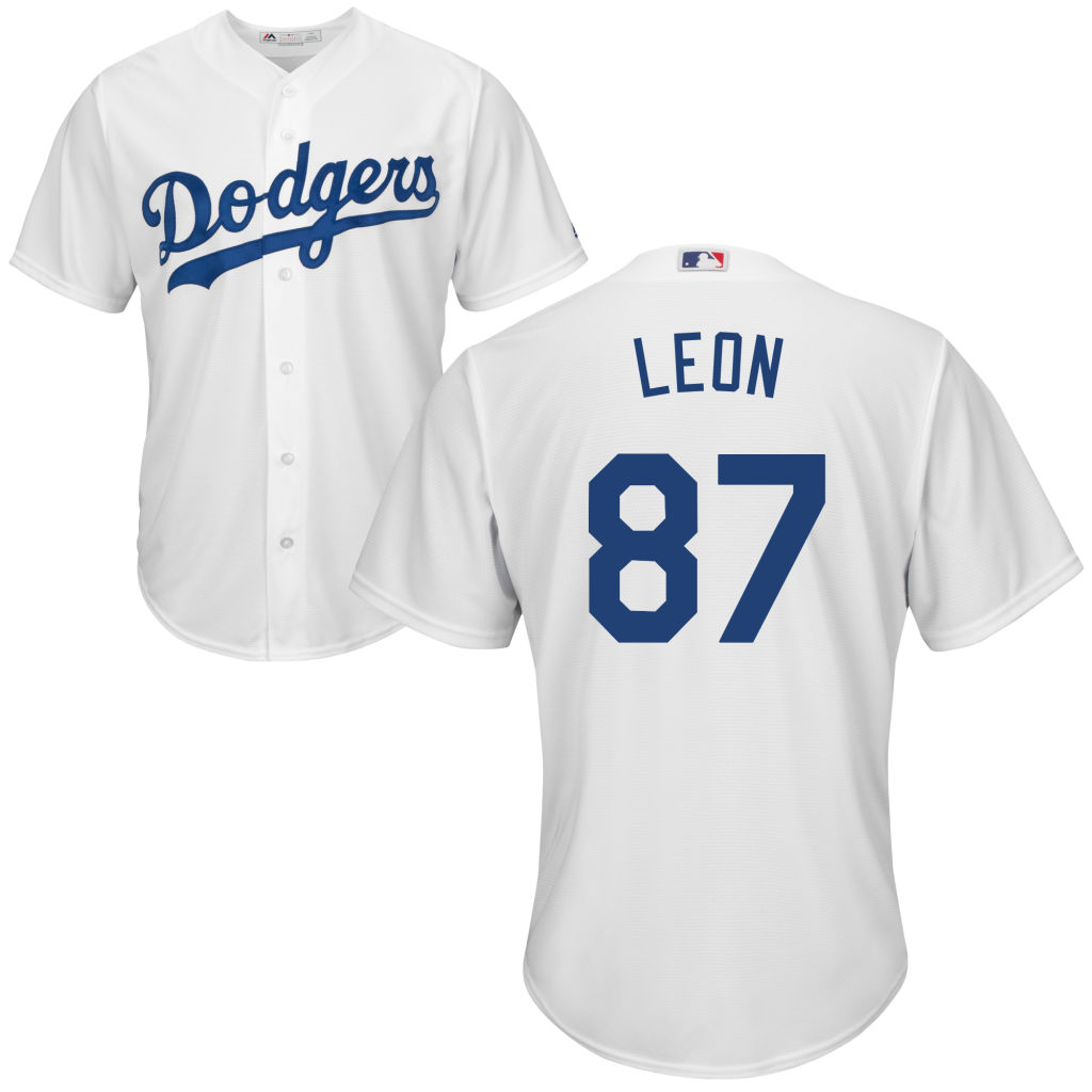 Mens Los Angeles Dodgers Jose De Leon #87 Home White Cool Base Jersey