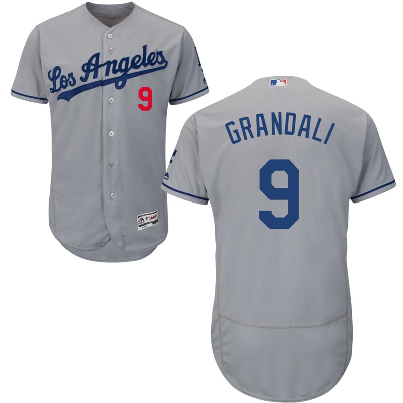 Mens Los Angeles Dodgers Yasmani Grandal #9 Alternate Gray Road Cool Base Jersey