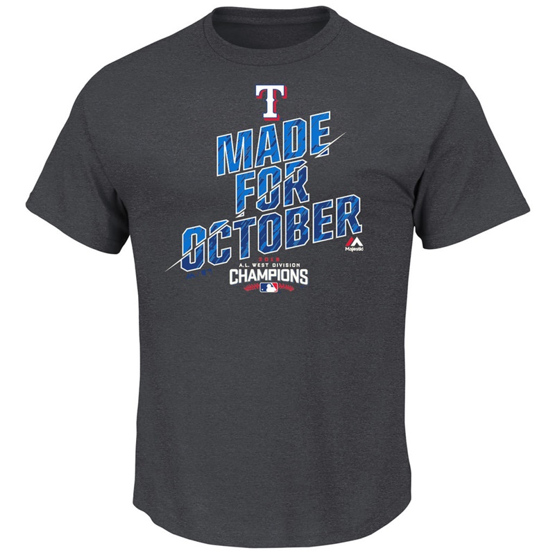 Mens 2016 AL West Champions Texas Rangers Charcoal Made for October T-Shirt