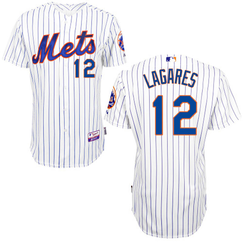 New York Mets #12 Juan Lagares White (Blue Strip) Home Cool Base Jersey