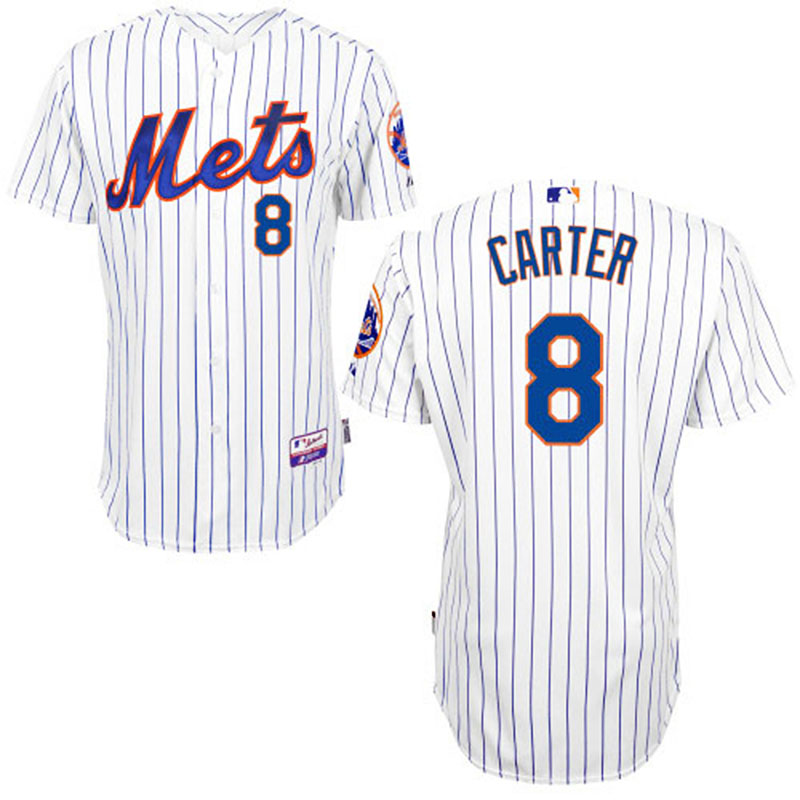 New York Mets #8 Gary Carter White (Blue Strip) Home Cool Base Jersey