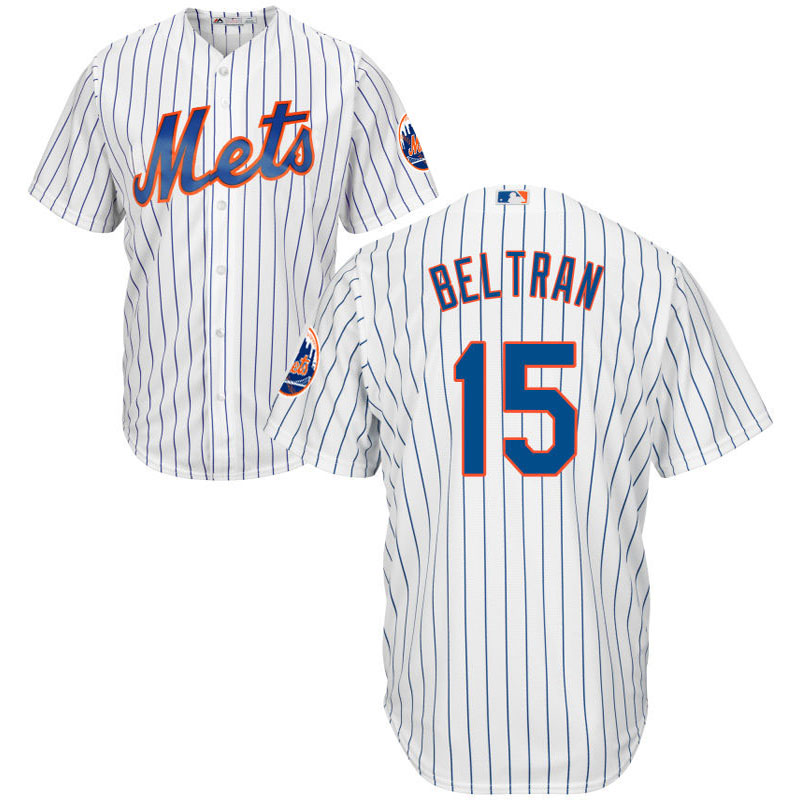 New York Mets #15 Carlos Beltran White Blue Strip Home Jersey