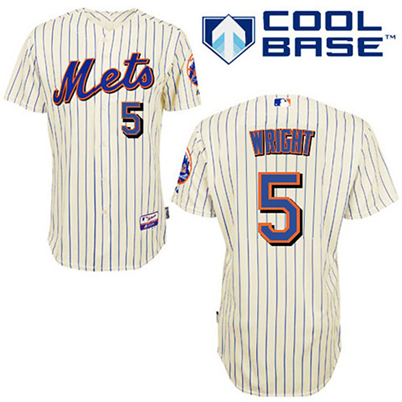 New York Mets #5 David Wright Cream Blue Strip Alternate Jersey