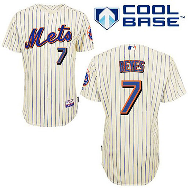 New York Mets #7 Jose Reyes Cream Blue Strip Alternate Jersey