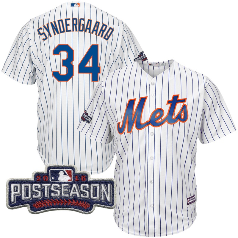 New York Mets Noah Syndergaard #34 White 2016 Postseason Patch Cool Base Jersey