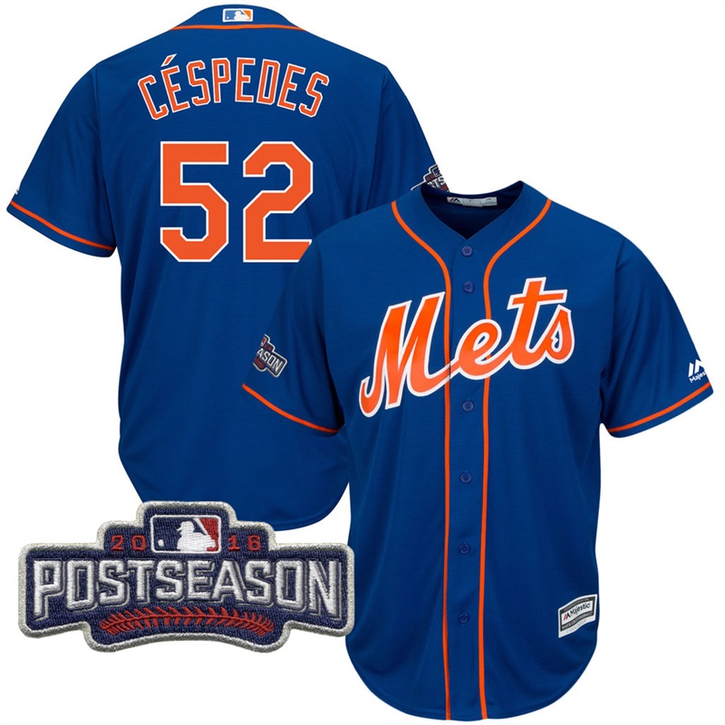 New York Mets Yoenis Cespedes #52 Royal 2016 Postseason Patch Cool Base Jersey