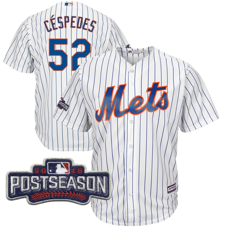 New York Mets Yoenis Cespedes #52 White 2016 Postseason Patch Cool Base Jersey