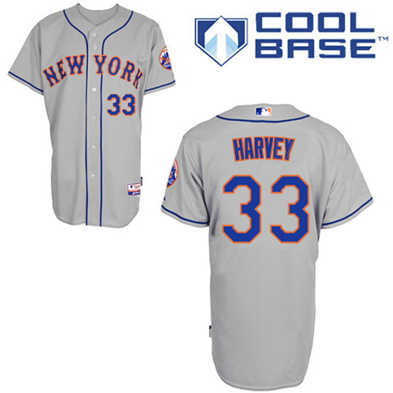 New York Mets #33 Matt Harvey Men's Authentic Grey Road Majestic MLB Cool Base Jersey