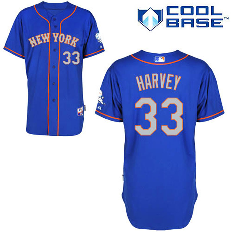 New York Mets #33 Matt Harvey Men's Authentic Royal Blue Alternate Road Majestic MLB Cool Base Jersey