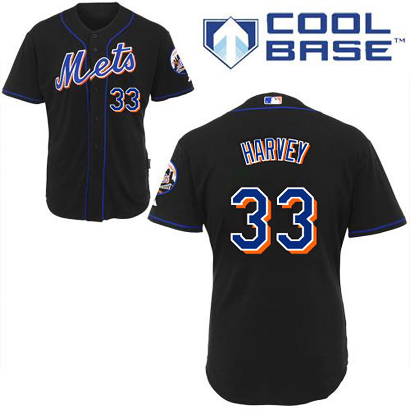 New York Mets #33 Matt Harvey Men's Authentic Black Majestic MLB Jersey