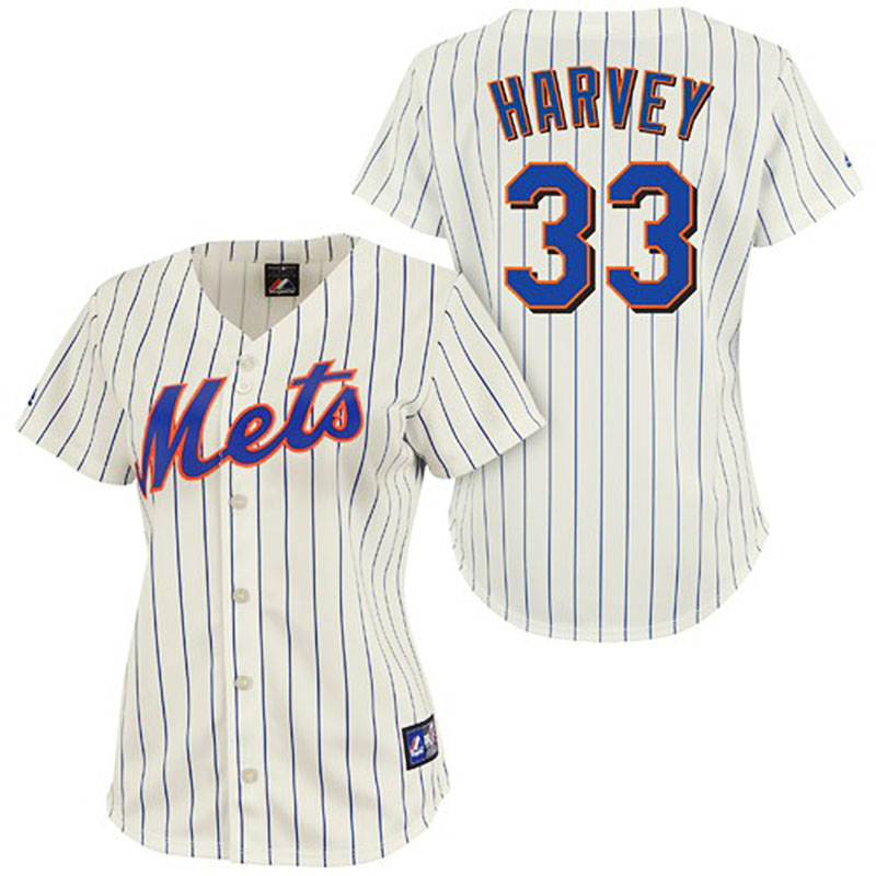 New York Mets #33 Matt Harvey Women's Authentic Cream Majestic MLB Jersey