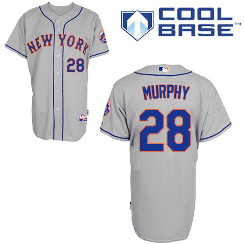 New York Mets #28 Daniel Murphy Men's Authentic Grey Road Majestic MLB Cool Base Jersey