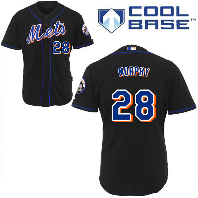 New York Mets #28 Daniel Murphy Men's Authentic Black Majestic MLB Cool Base Jersey