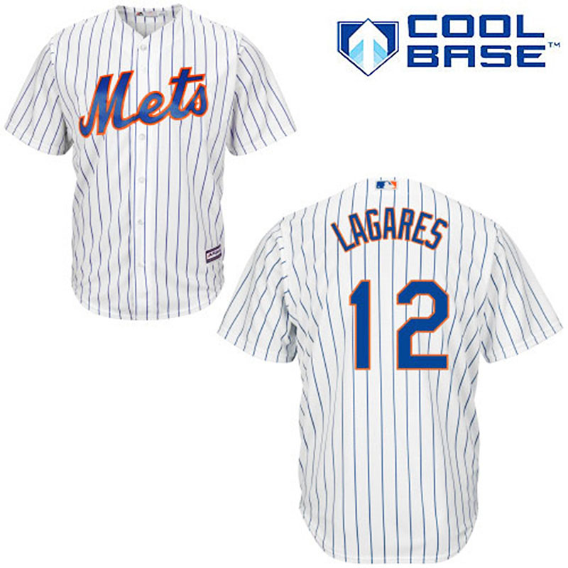 New York Mets #12 Juan Lagares Men's Authentic White Home Majestic MLB Cool Base Jersey