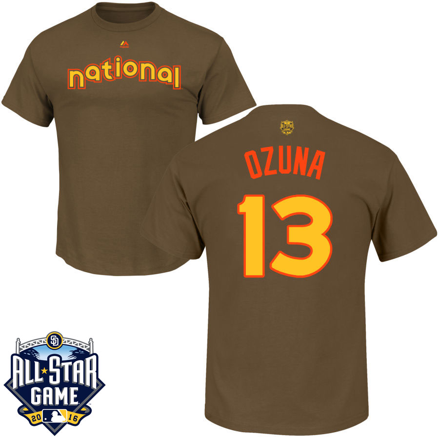 Miami Marlins Marcell Ozuna #13 Brown 2016 MLB All-Star Game National League Name & Number T-Shirt