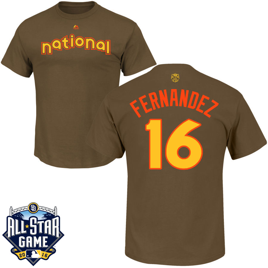 Miami Marlins Jose Fernandez #16 Brown 2016 MLB All-Star Game National League Name & Number T-Shirt