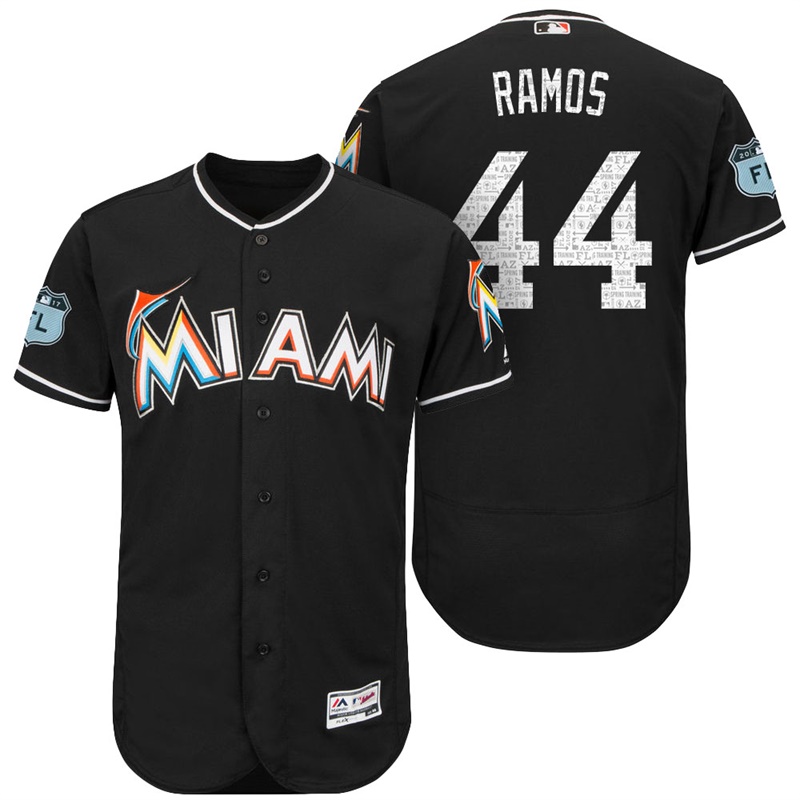 Miami Marlins A.J. Ramos #44 Black 2017 Spring Training Grapefruit League Patch Authentic Collection Flex Base Jersey