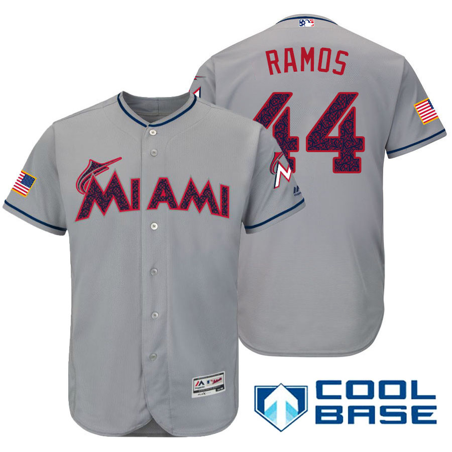 Miami Marlins #44 A.J. Ramos Gray Stars & Stripes 2016 Independence Day Cool Base Jersey