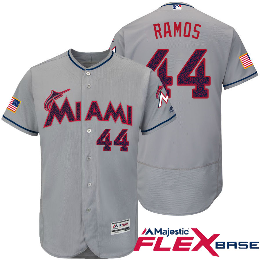 Miami Marlins #44 A.J. Ramos Gray Stars & Stripes 2016 Independence Day Flex Base Jersey