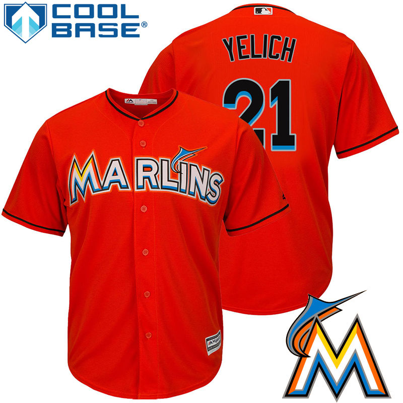 Miami Marlins Christian Yelich #21 Firebrick Alternate Cool Base Player Jersey