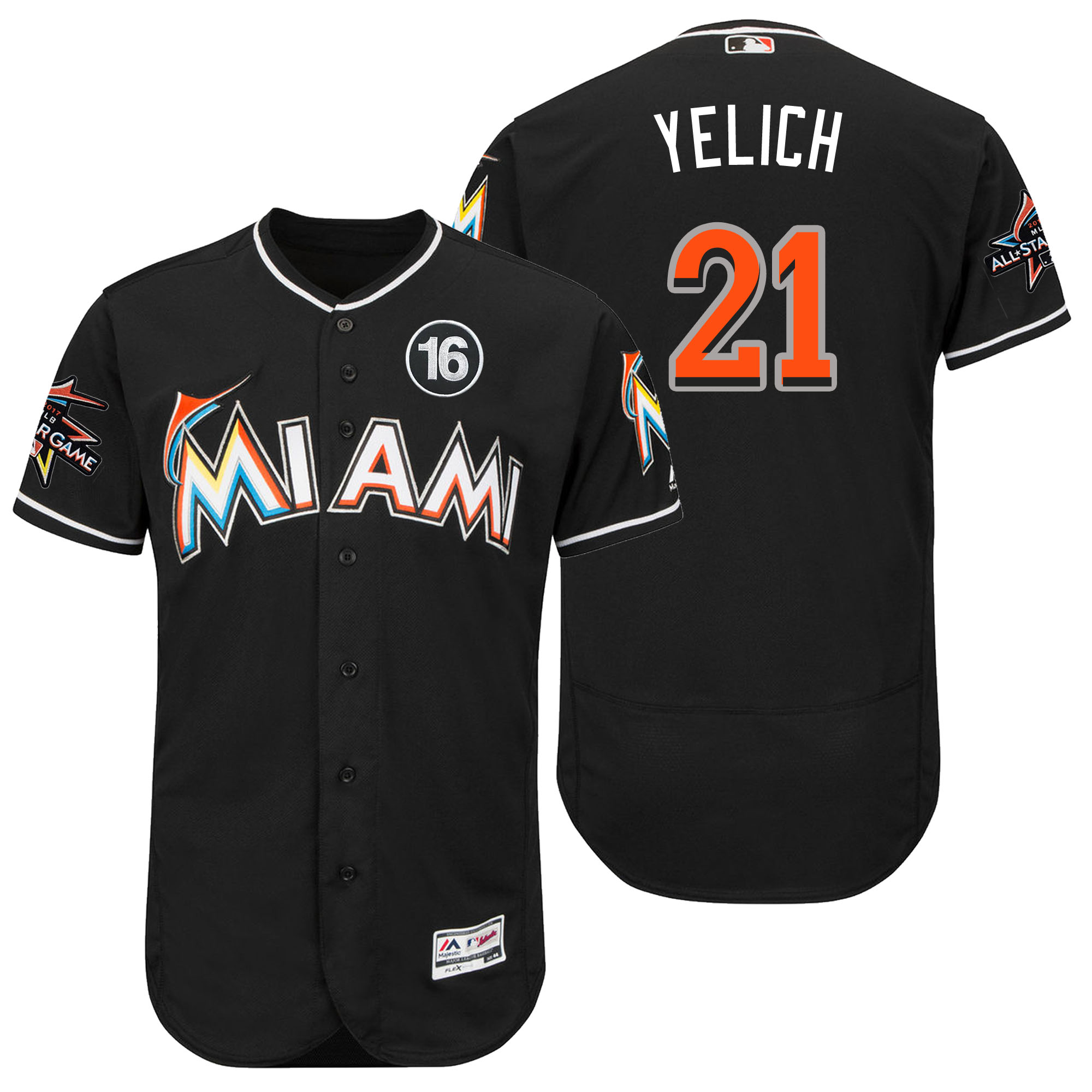 Miami Marlins Christian Yelich #21 Black 2017 All-Star Jose Fernandez Patch Flex Base Jersey