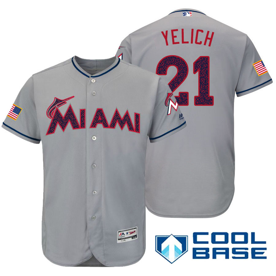 Miami Marlins #21 Christian Yelich Gray Stars & Stripes 2016 Independence Day Cool Base Jersey