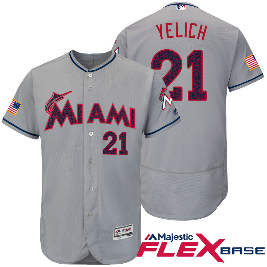 Miami Marlins #21 Christian Yelich Gray Stars & Stripes 2016 Independence Day Flex Base Jersey