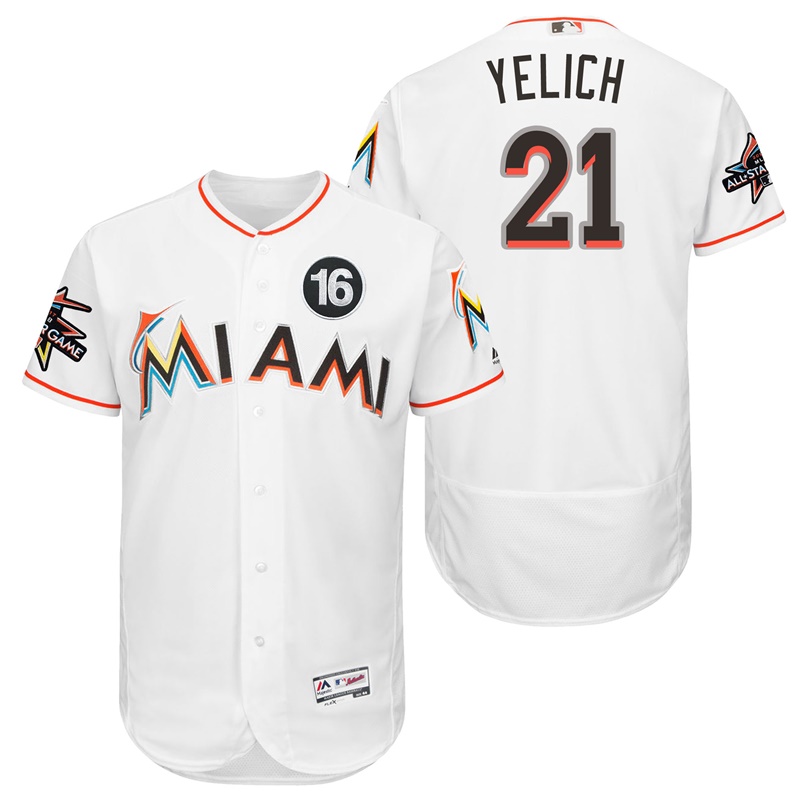 Miami Marlins Christian Yelich #21 White 2017 All-Star Jose Fernandez Patch Flex Base Jersey