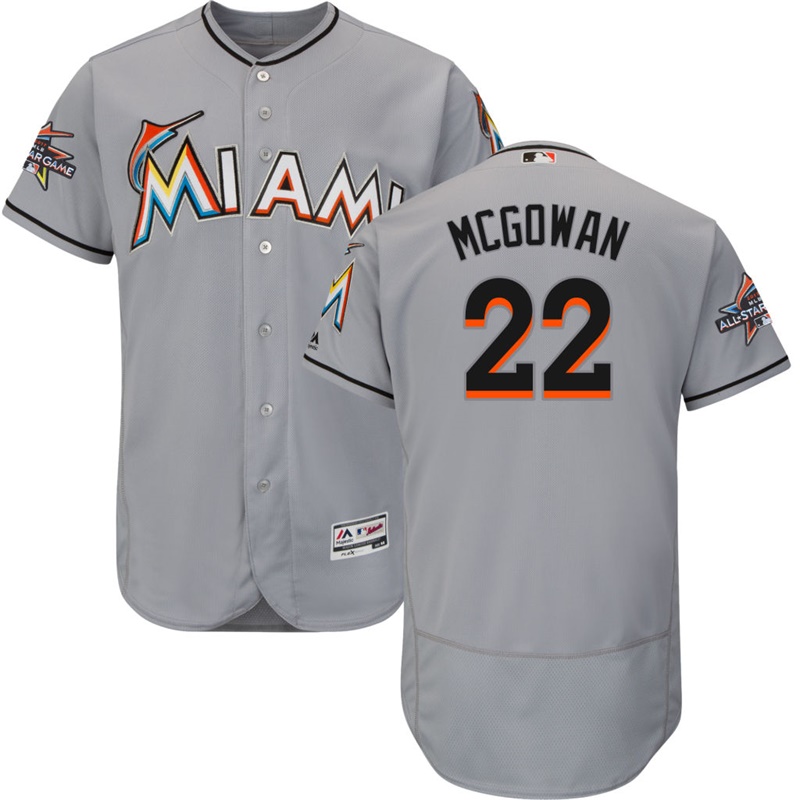 Men Miami Marlins Dustin McGowan #22 Gray 2017 All-Star Game Patch Road Flex Base Jersey