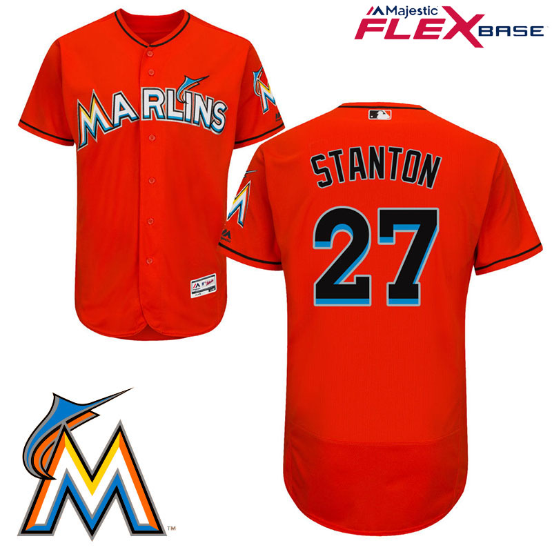 Miami Marlins Giancarlo Stanton #27 Firebrick Flex Base Player Jersey