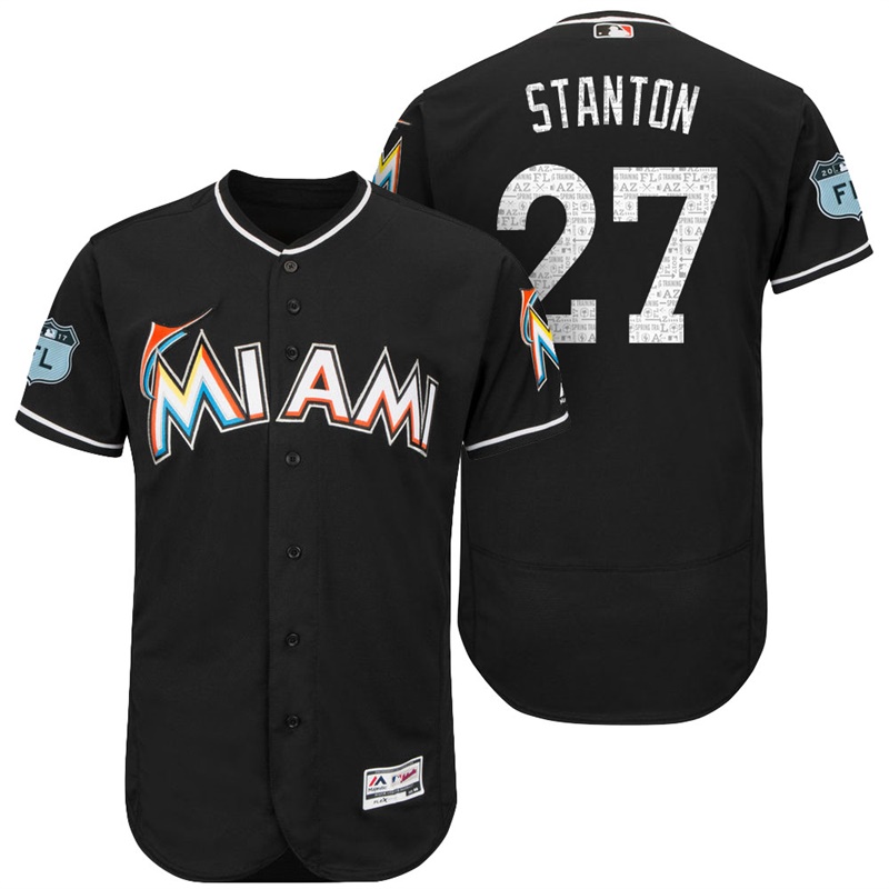 Miami Marlins Giancarlo Stanton #27 Black 2017 Spring Training Grapefruit League Patch Authentic Collection Flex Base Jersey