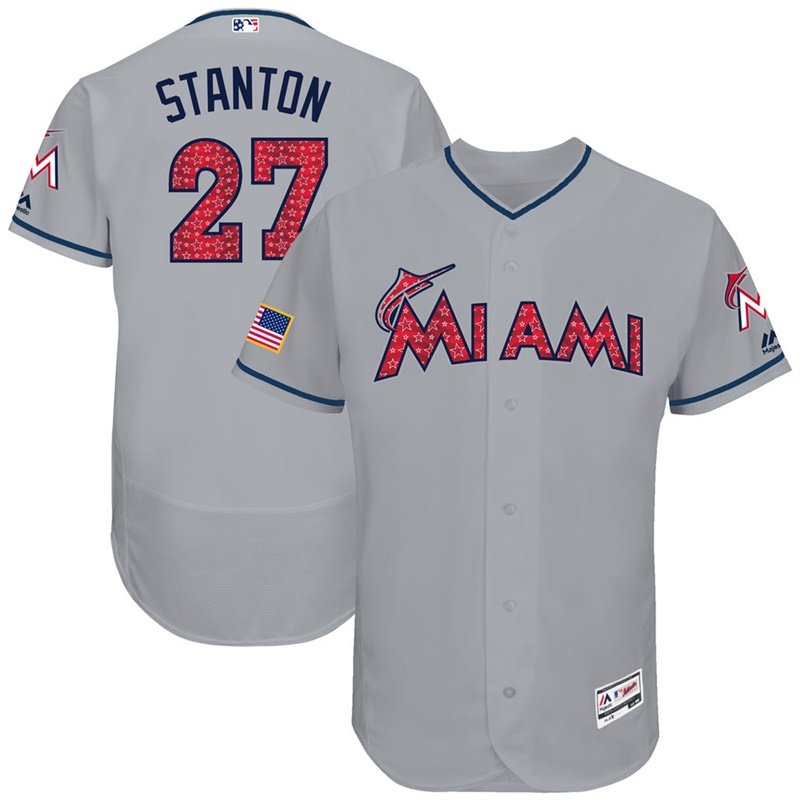 Giancarlo Stanton #27 Miami Marlins 2017 Stars & Stripes Independence Day Gray Flex Base Jersey - Men