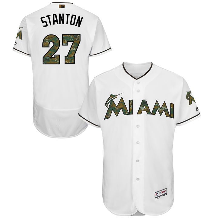 Miami Marlins Giancarlo Stanton #27 White Camo Fashion 2016 Memorial Day Flex Base Jersey