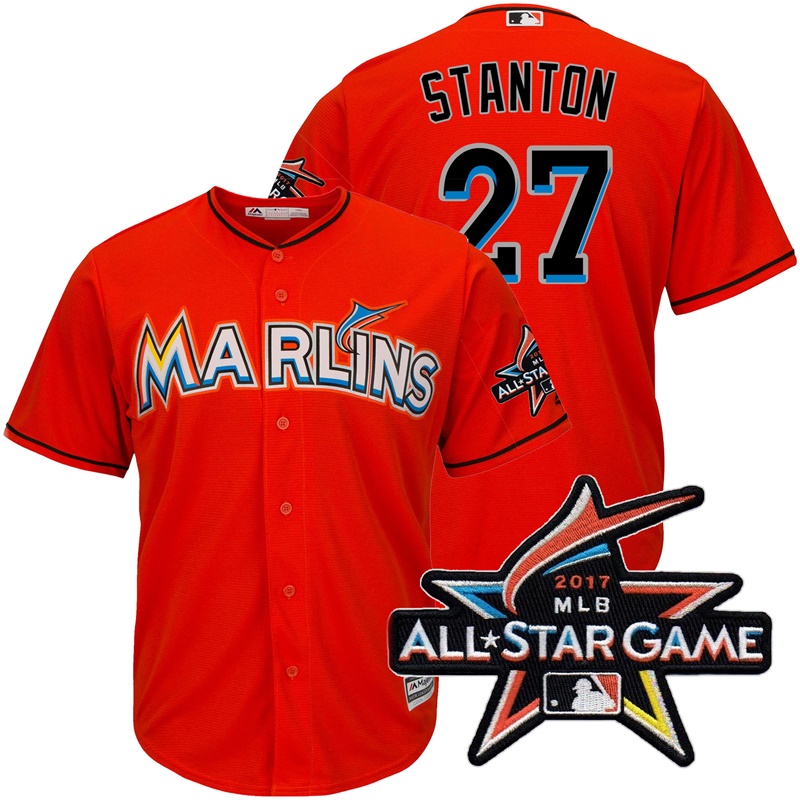 Miami Marlins Giancarlo Stanton #27 Orange 2017 All-Star Game Patch Cool Base Jersey