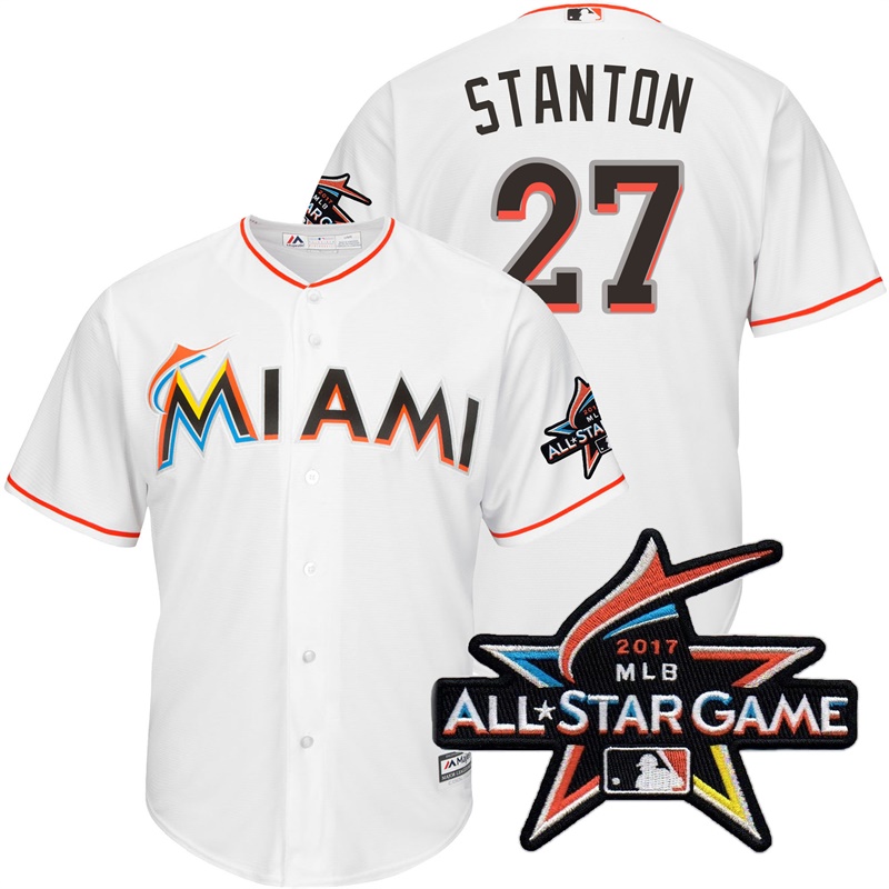 Miami Marlins Giancarlo Stanton #27 White 2017 All-Star Game Patch Cool Base Jersey