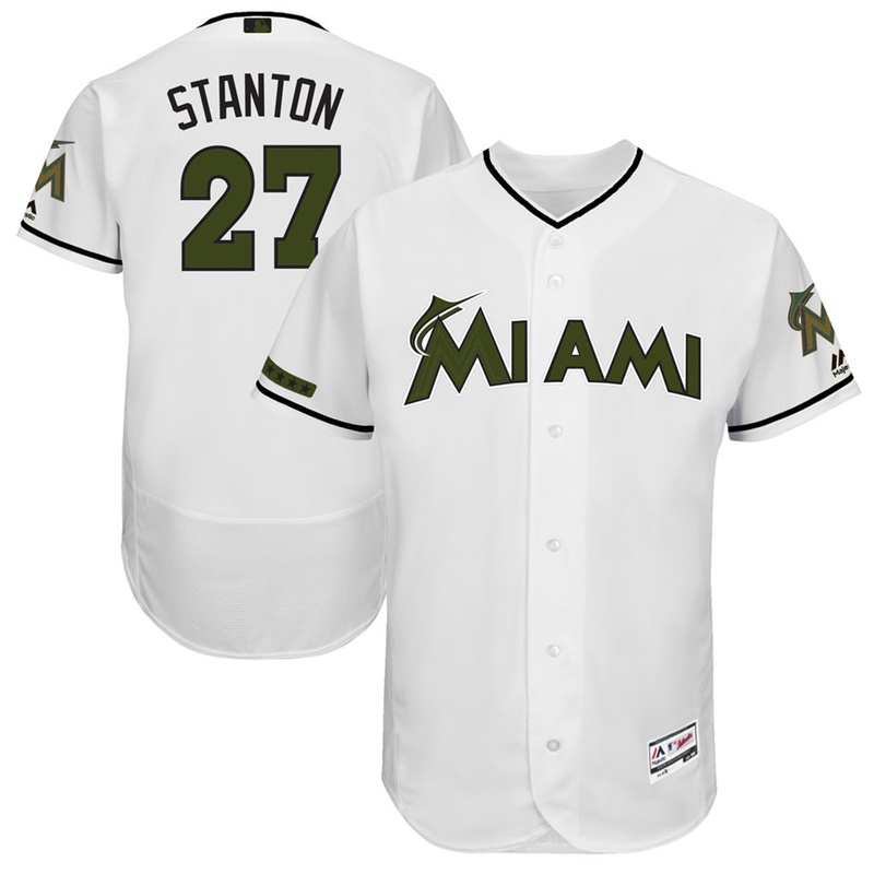 Giancarlo Stanton #27 Men Miami Marlins 2017 Memorial Day White Flex Base Jersey