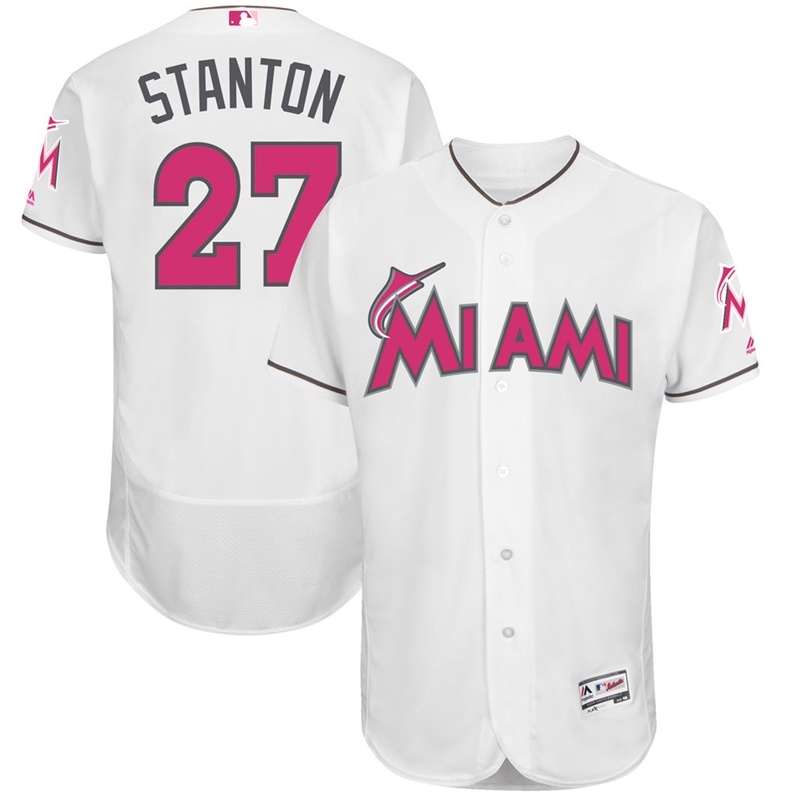 Giancarlo Stanton #27 Men Miami Marlins 2017 Mother's Day White Flex Base Jersey