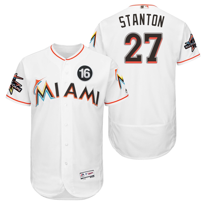 Miami Marlins Giancarlo Stanton #27 White 2017 All-Star Jose Fernandez Patch Flex Base Jersey