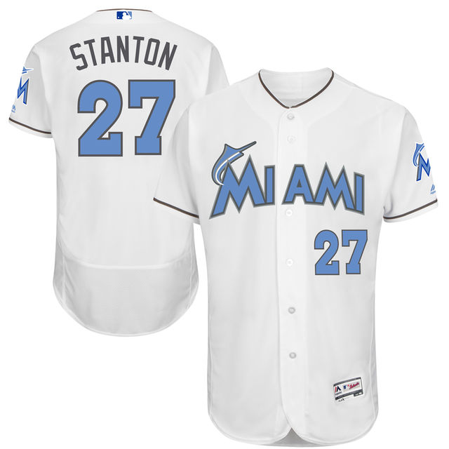 Miami Marlins #27 Giancarlo Stanton Majestic White Fashion 2016 Father's Day Flex Base Jersey