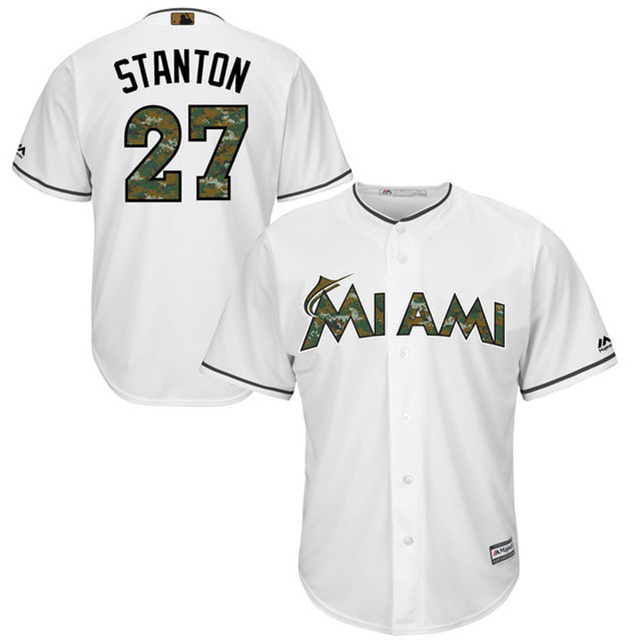 Miami Marlins Giancarlo Stanton #27 White Camo Fashion 2016 Memorial Day Cool Base Jersey