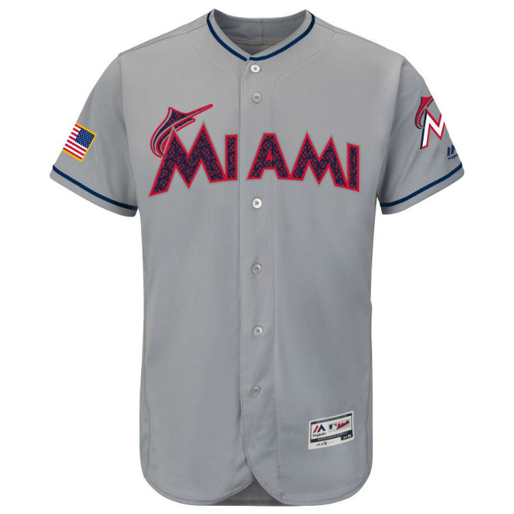 Miami Marlins Majestic Gray 2016 Independence Day Stars & Stripes Flex Base Team Jersey