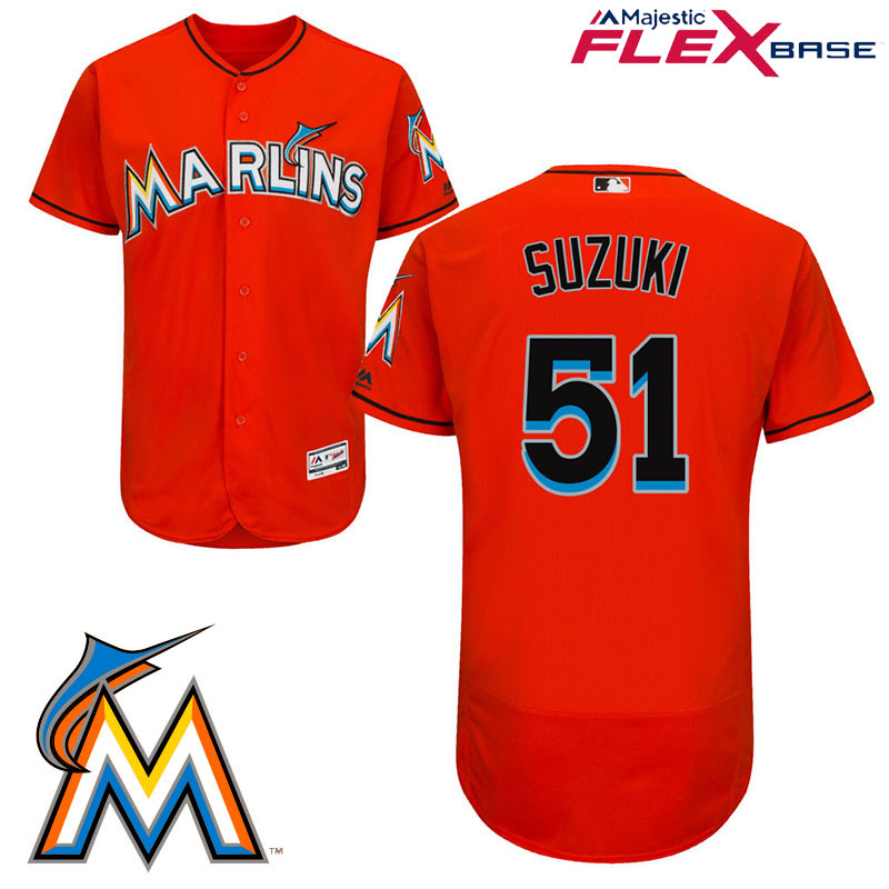 Miami Marlins Ichiro Suzuki #51 Firebrick Flex Base Player Jersey