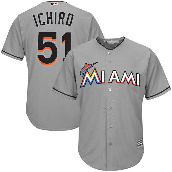 Miami Marlins #51 Ichiro Suzuki Majestic Gray Official Cool Base Player Jersey