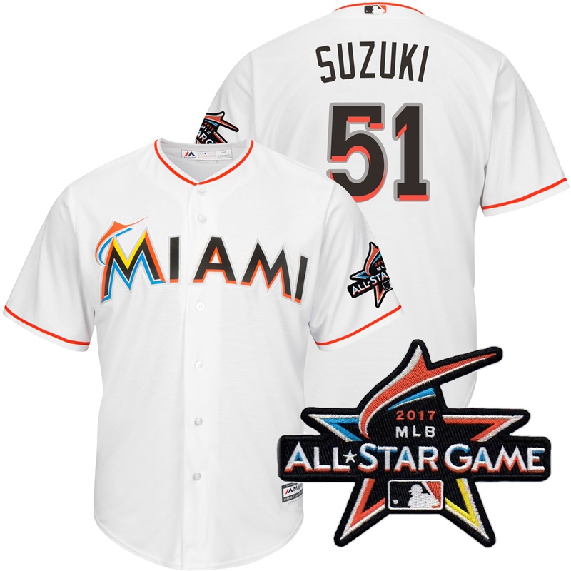 Miami Marlins Ichiro Suzuki #51 White 2017 All-Star Game Patch Cool Base Jersey