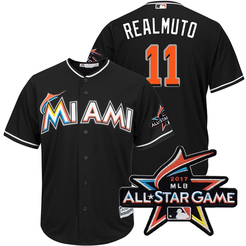 Miami Marlins J.T. Realmuto #11 Black 2017 All-Star Game Patch Cool Base Jersey