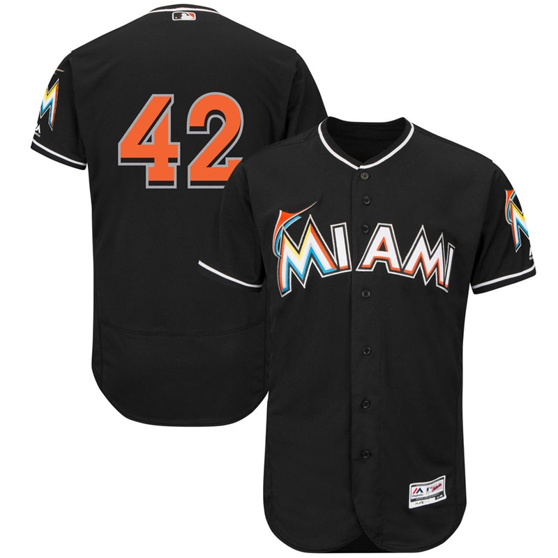 Men Miami Marlins Jackie Robinson #42 Black Commemorative Flex Base Jersey