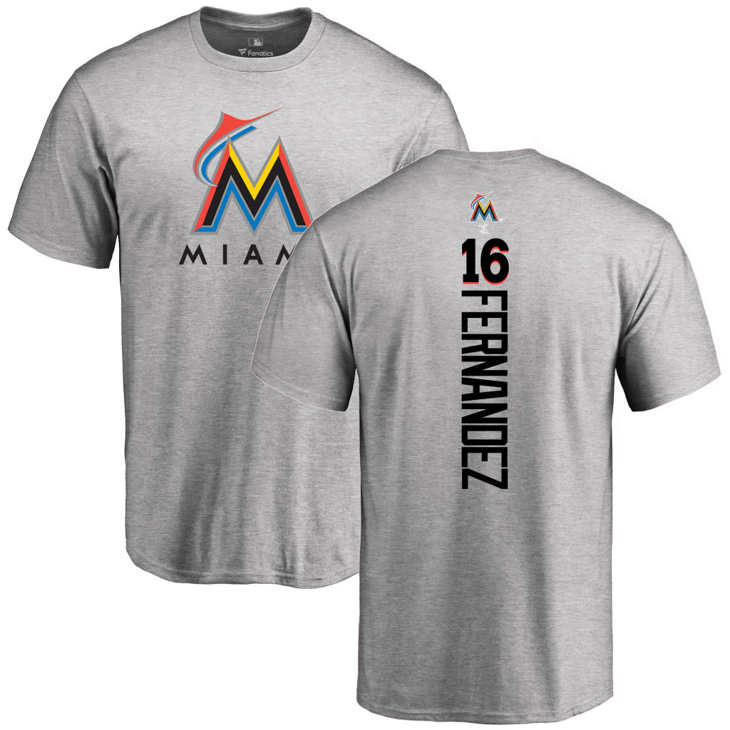 Mens Miami Marlins Jose Fernandez #16 Ash Official Backer T-Shirt