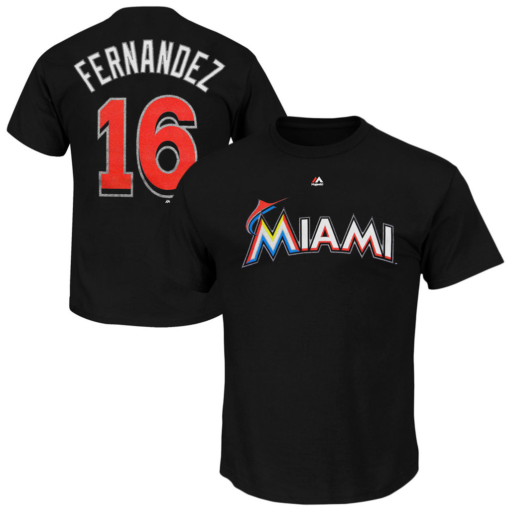 Mens Miami Marlins Jose Fernandez #16 Black Official Alternate T-Shirt